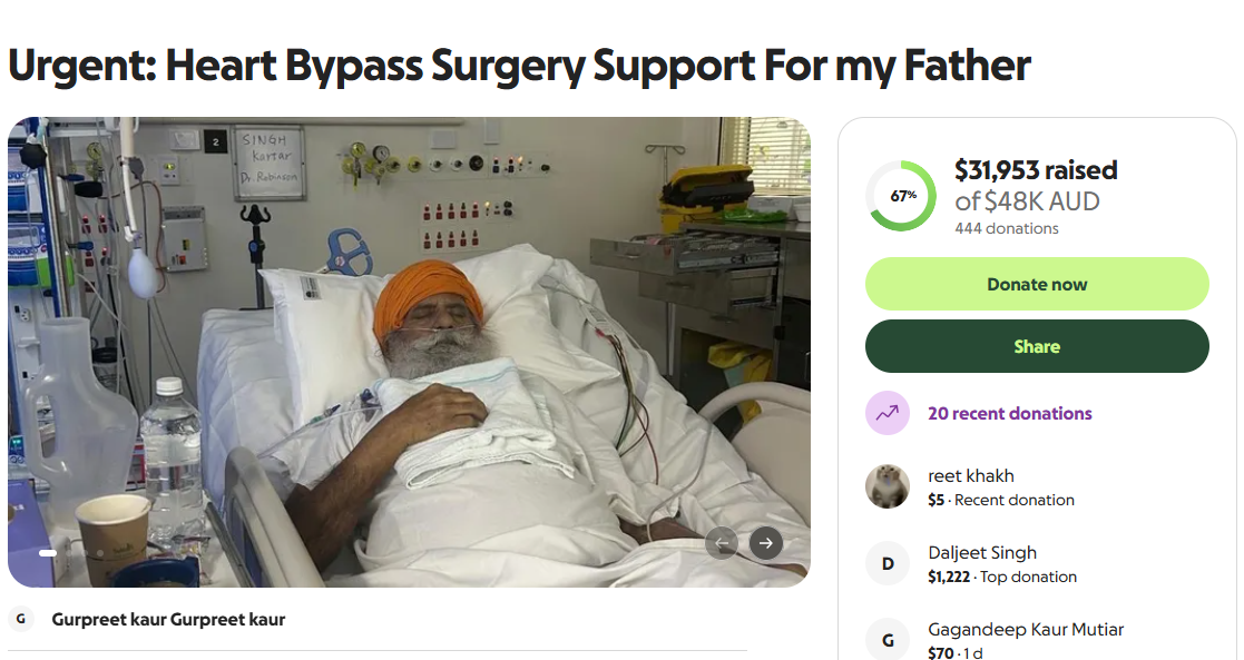 GoFundMe campaign page for Urgent: Heart Bypass Surgery Support For My Father