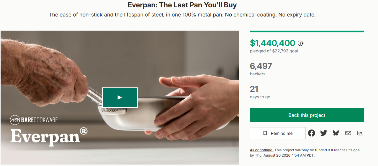Kickstarter campaign page for Everpan: The Last Pan You'll Buy