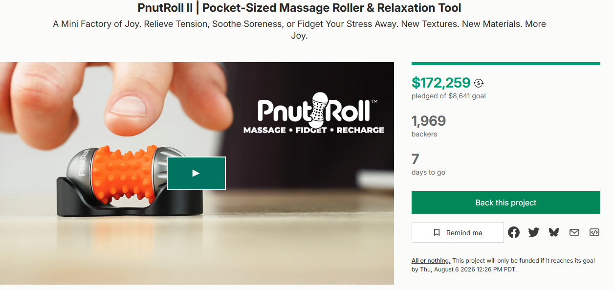 Kickstarter campaign page for PnutRoll II — Pocket Massage Roller